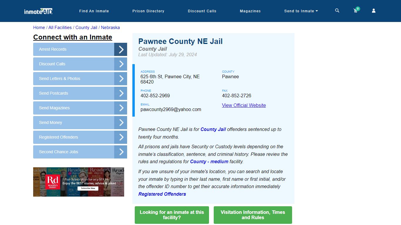 Pawnee County NE Jail - Inmate Locator